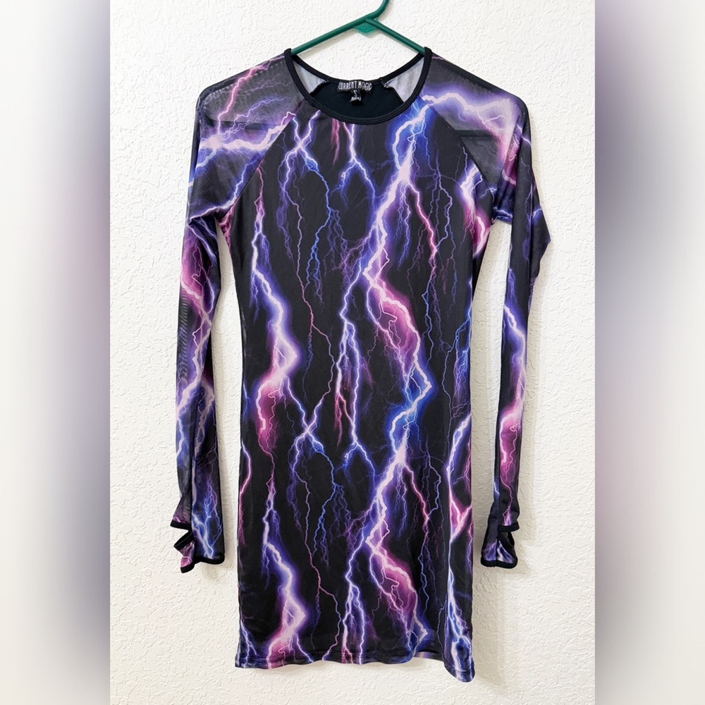 DOLLS KILL CURRENT MOOD MESH LIGHTNING LONG SLEEVE DRESS SIZE SMALL